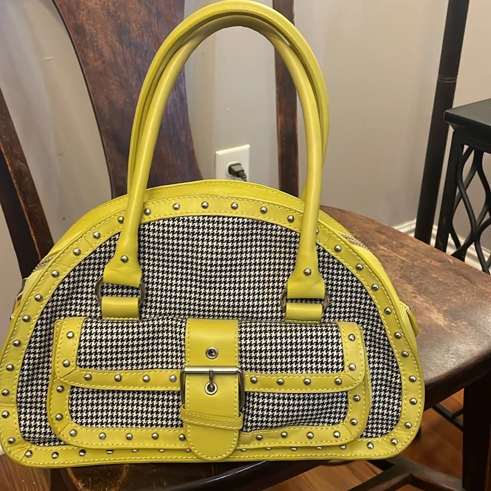 Nicole Miller Collection lime green black with silver stud purse travel career